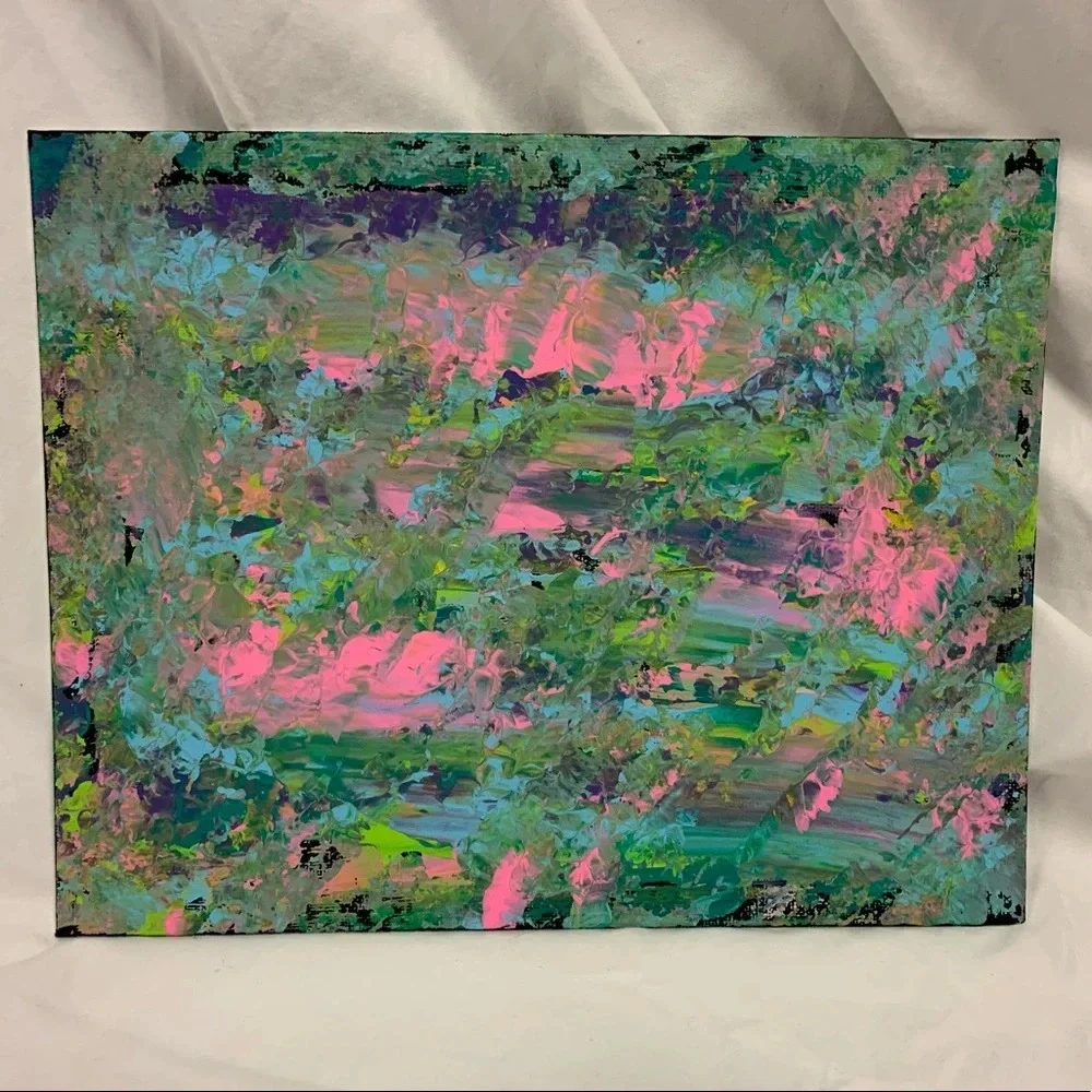 Original art! 8x10 pink, blue, purple, lime & black
